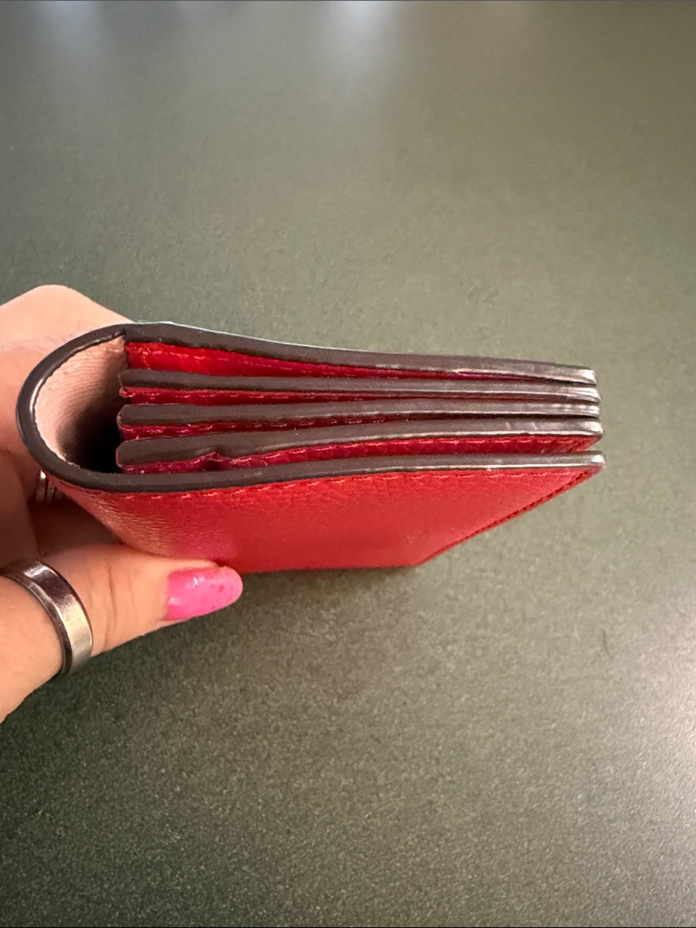 kate spade Red Pebbled Leather Card Case with Gold Logo - Picture 5 of 8